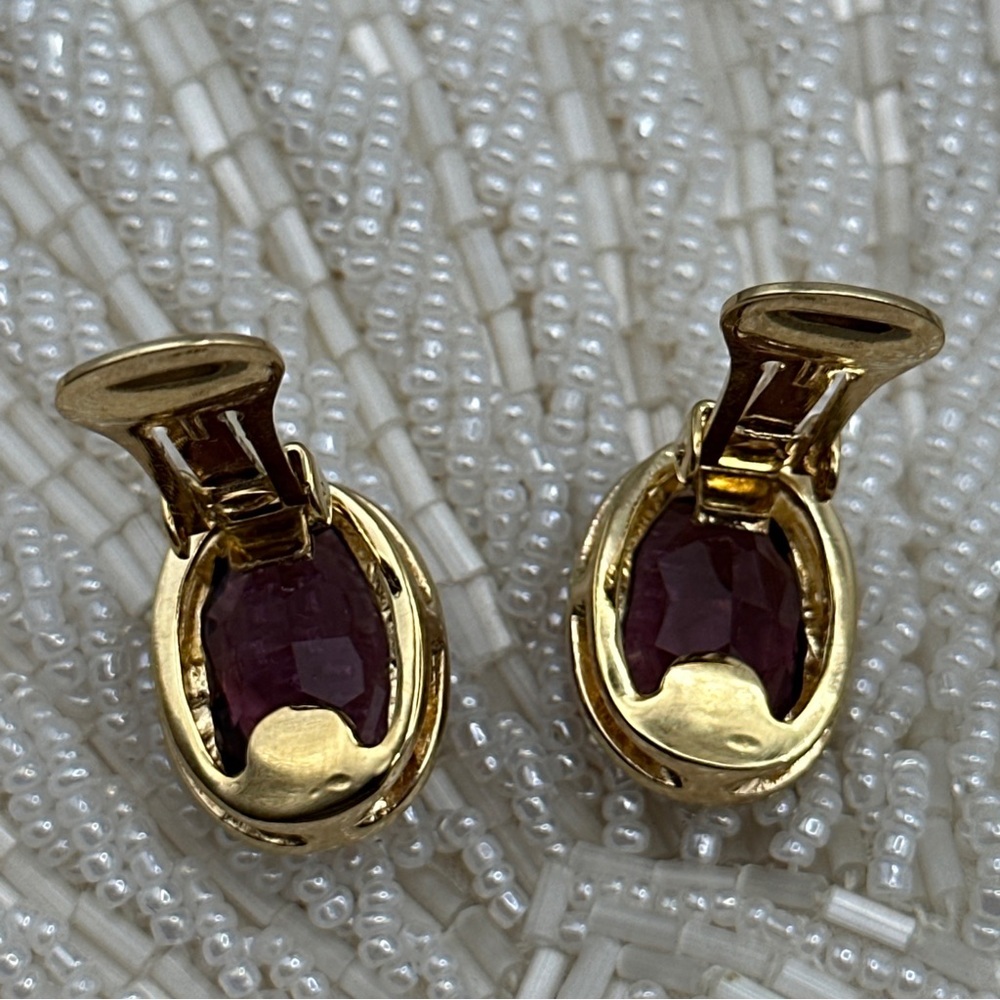 Vintage‎ Christian DIOR Amethyst Crystal Earrings #92 - Picture 3 of 7